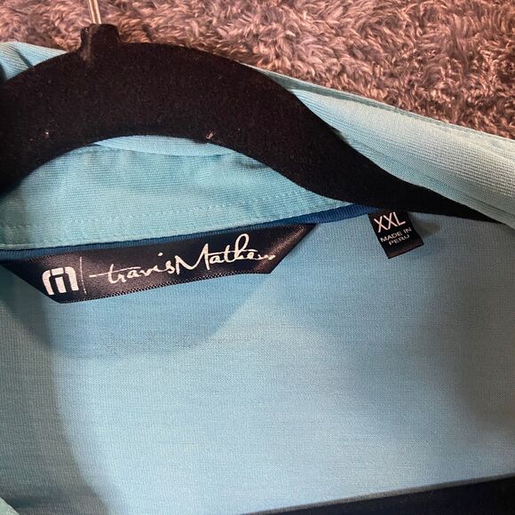 Travis Mathew Polo Shirt Mens 2XL XXL Light Blue Performance Timberstone Golf - Picture 8 of 11